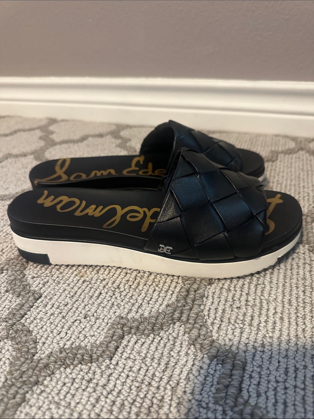 Sam Edelman Black Woven Platform Slide Sandals